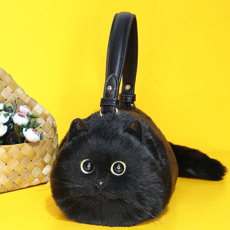 Checked Funny Black Cat Shoulder Bag | Kawaii Cute Crazy Cat Lady Bag 17 x 11 / Black