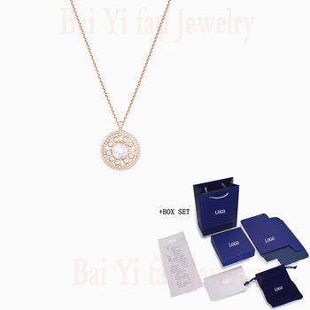 

Fashion SWA New ADMIRATION Pendant Necklace Rose Gold Element LOVE Round Crystal Shape Female Trend Jewelry Romantic Gift
