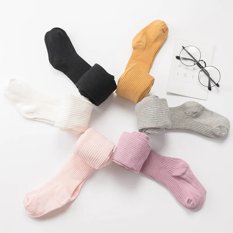 

19 Spring And Autumn New Style CHILDREN'S Cotton Knit Pantyhose Vertical Striped Large Bottom GIRL'S Leggings White Baby Socks