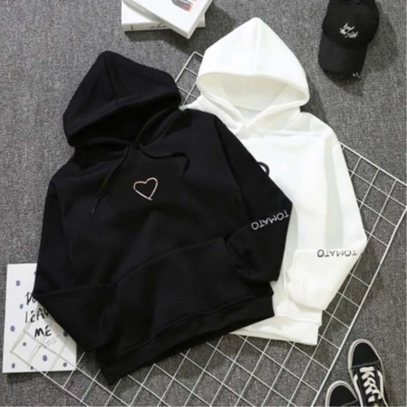  2019 Spring And Summer Heart Embroidered Hooded Pullover plus Velvet Hoodie Korean-style Men And Wo