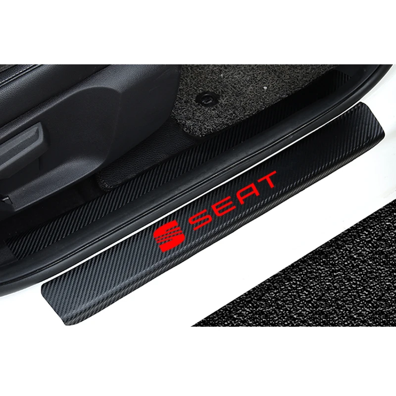 4 шт., наклейка на порог автомобиля из углеродного волокна для Seat Leon Ibiza cupra Altea, ремень для гонок, авто, приветствуется, защита педалей, аксессуары