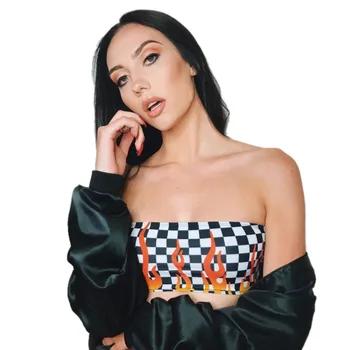 

Street Style Mosaic Fire Printed Tube Tops 2019 Sexy Women Sleeveless Slim Boob Wrap Crop Top for Female New Fashion Crop Top
