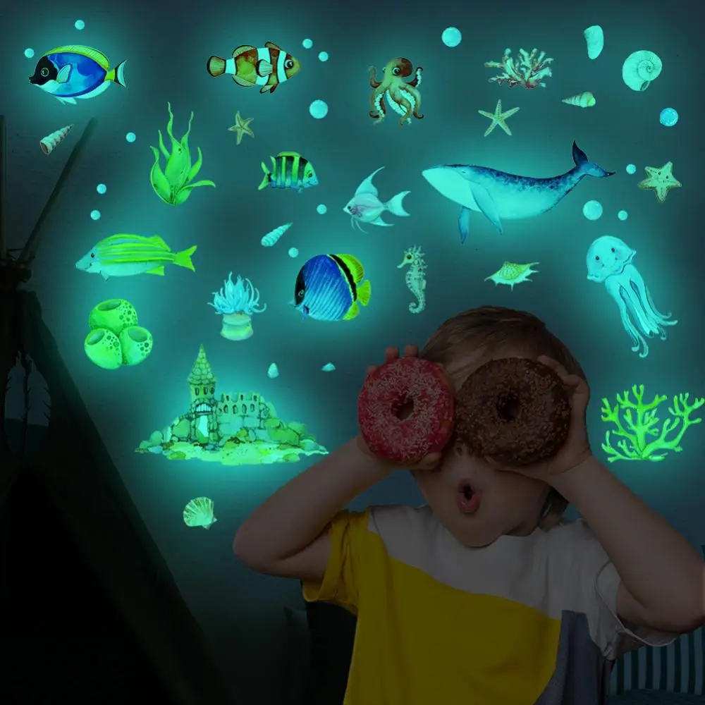 

Cute Luminous Marine Animals Children's Room Kindergarten Playground Background Decorative Self-adhesive Wall Stickers N
