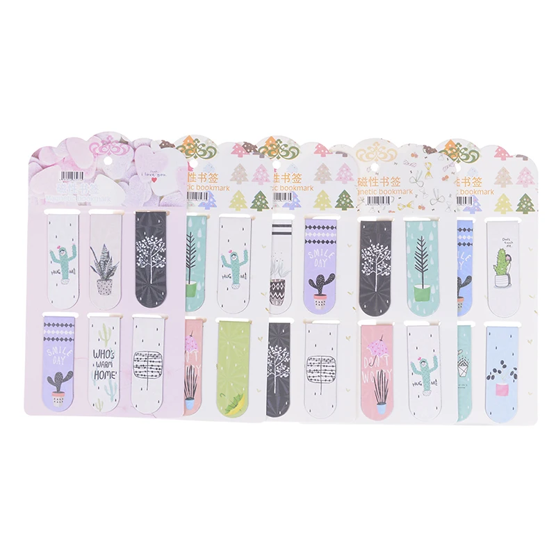 Marker of Page Stationery School Office Supply Paper Clip Hot 6pcs /Set Fresh Green Plants Cactus Magnetic Bookmarks Books |