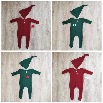 

Newborn Christmas One-piece Clothes Photography Prop Boy Girl Hat Romper Heart Shape Rainbow Accessories Set Photo Studio