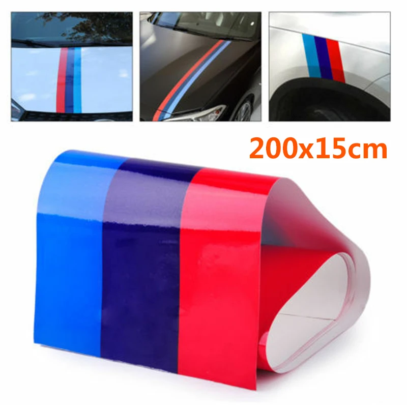 

For BMW M-Colored Power Flag Stripe Stickers Decal Auto Car Hood Roof Fender 2M