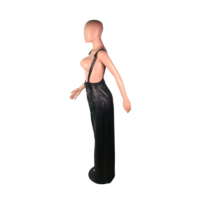 PU Faux Leather Bib Overalls For Women Wide Leg Palazzo Pants Loose Sexy Casual Rompers Womens Jumpsuit Suspenders With Belt