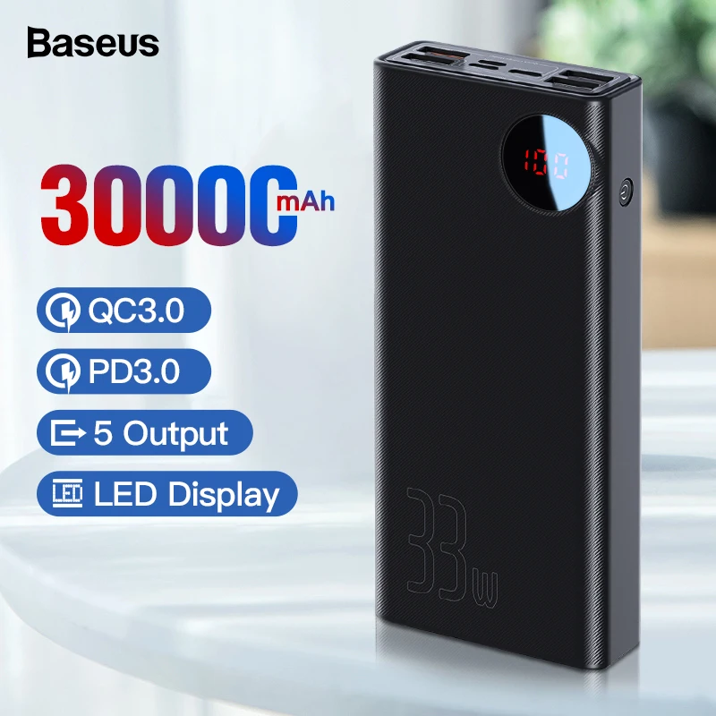 Baseus 30000mAh Power Bank USB Type C PD Fast Quick Charge 3.0 Powerbank For Xiaomi 30000 mAh Porta