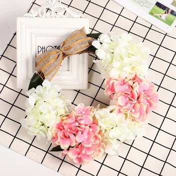 

12-Inch Artificial Hydrangea Flower Garland Silk Hydrangea Front Door Hanging Wreath Wedding Party Spring Decor