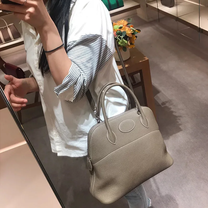

2020 new women's tide litchi pattern platinum bowling shell bag single shoulder straddle leather hand top fashion luxury