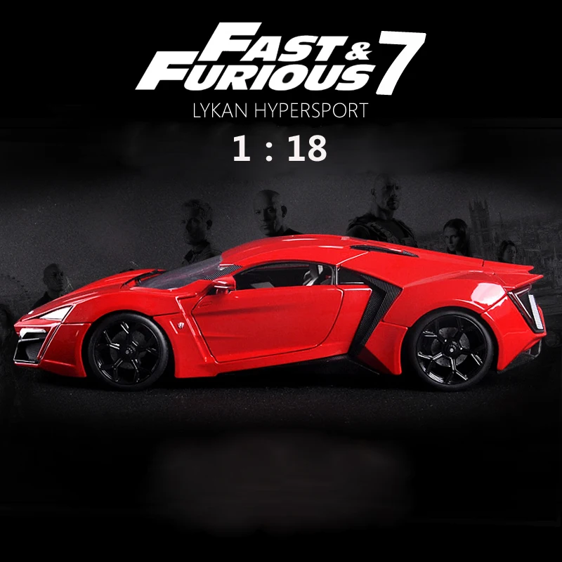 

Jada Diecast 1:18 Car Fast and Furious Metal Toy Car Lykan HyperSport Alloy Street Race Model Car Toys For Kids Collection Gifts