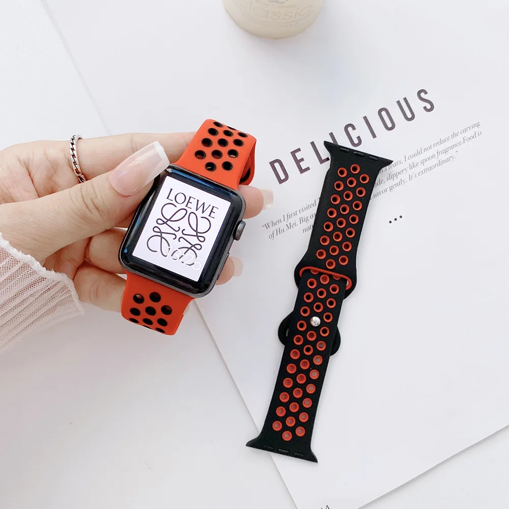 Silicone Strap For Apple Watch Band 44mm 40mm 42mm 38mm 44 mm watchband Breathable bracelet Apple watch 6 Strap iWatch 7 5 4 se