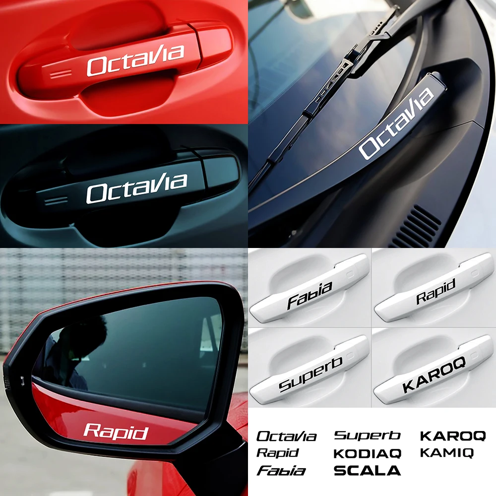 4Pcs Car Door Handle sticker Decoration Stickers For Skoda Kamiq Superb 2 Rapid Kodiaq Fabia Octivia A5 Karoq Styling | Автомобили и