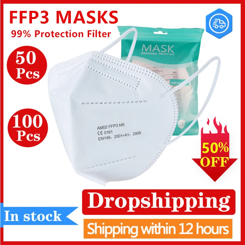 Mascarilla facial protectora FFP3 Unisex, máscara PM2.5 no tejida, antipolvo, fpp3, reutilizable, 5 100 Uds.|Mascarillas| - AliExpress