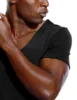 Scoop Neck T Shirt for Men Low Cut Deep V Neck Wide Vee Tee Male Tshirt Invisible Undershirt Slim Fit Short Sleeve 2