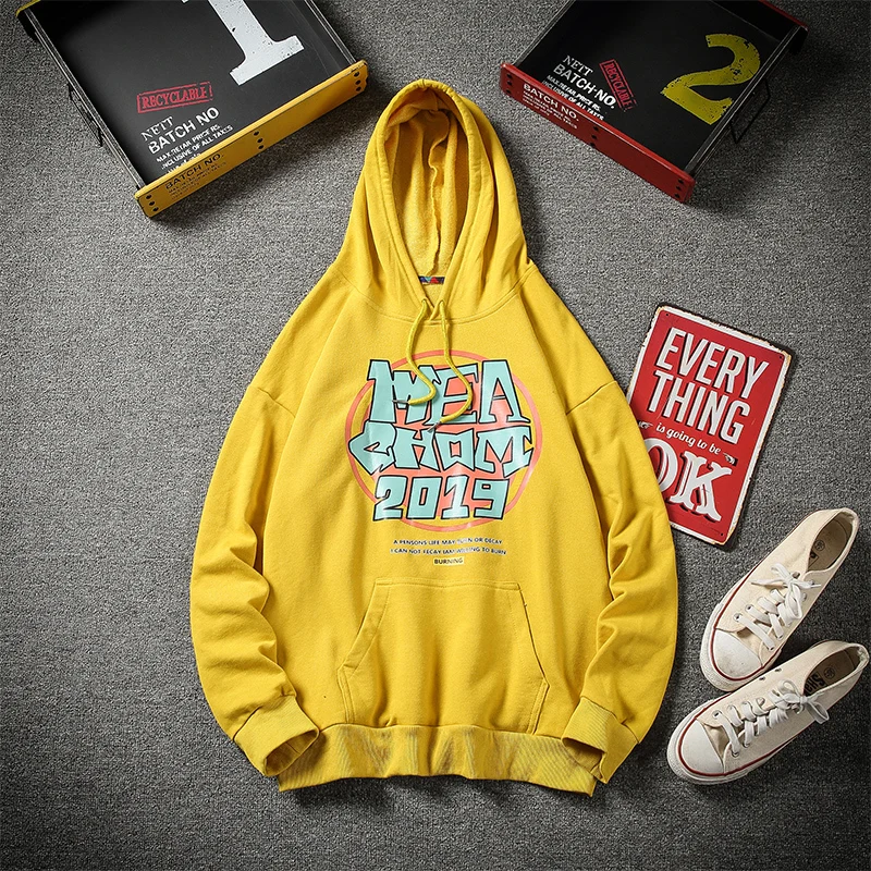 

2019 Autumn And Winter Men's New Casual Pattern Printing Long-sleeved Hooded Loose Temperament Trend Cotton Hoodies