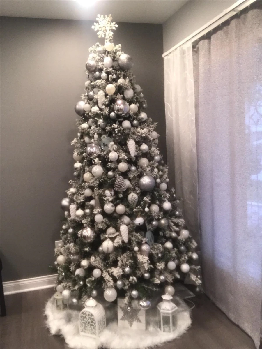 100 pcs 30.7" Christmas Tree Skirts White Faux Fur Tree Ornaments Plush Xmas Tree Skirt New Year Party Christmas Decoration