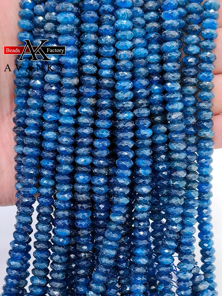 Natural Faceted Blue Apatite Beads Small Section Loose Spacer for Jewelry Making DIY Necklace Bracelet 15'' 4x6mm 5x8mm