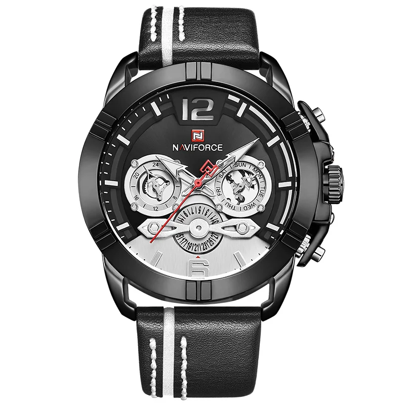 Black White Топ бренд класса люкс NAVIFORCE часы мужские спортивные кварцевые наручные часы кожаные мужские часы с календарем армейские - Цвет: Black White