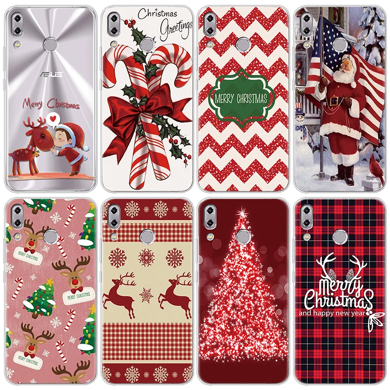 

Merry Christmas Case For Asus Zenfone 3 4 5 Selfie Max Pro Plus (M1) Zoom Live L1 ZB601KL ZB555KL ZB501KL ZA550KL Coque Red Cute