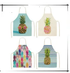 1PC Cotton Kitchen Aprons Linen Printed Sleeveless Pinafore Brief Geometric Women Home Cooking Baking Waist Bib 53*65cm WQL0150