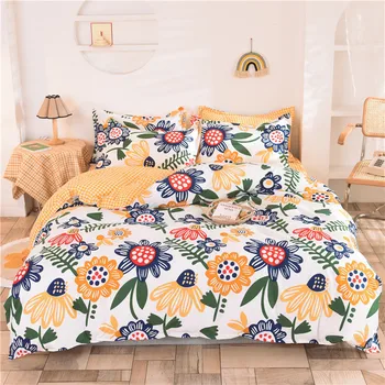 

Reactive printed Sun flower bedding set bed sheet pillowcase & duvet cover set single full queen king family size