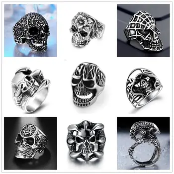 

60 Style Gothic Punk Ring for Men Retro Skeleton Devil Male Ring Stainless Steel Skull Ring Multiple Choices Ring jewelry