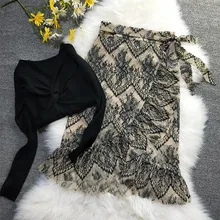 Новинка; юбка с разрезом в виде рыбьего хвоста; сезон весна-лето; кружевная юбка с высокой талией в стиле ретро; сумка на бедро