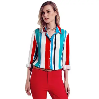

Women Floral Print Long Sleeve Shirts Striped Summer Chenmisier Slim Fit Spring Printed Travel Femme