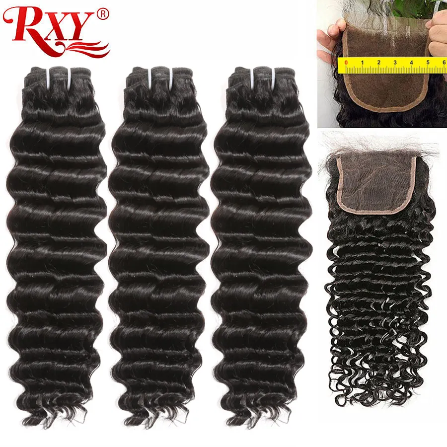 

Deep Wave Bundles With Closure 5x5 Lace Closure RXY Brazilian Human Hair Weave Bundles With Closure Free Fast Shipping Remy