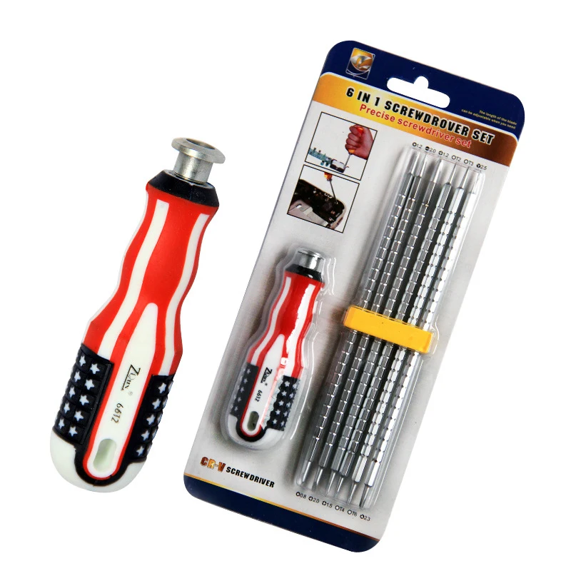 

1 Setscrewdriver 6-in-1 Replaceable Telescopic Screwdriver Set Tool Hardware Tool Replaceable Telescopic Screwdriver