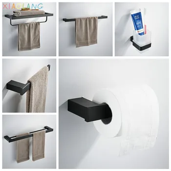 

Matte Black SUS 304 Stainless Steel Bathroom Hardware Set Robe Hook Shampoo rack Towel Ring Towel Shelf Bathroom Accessories