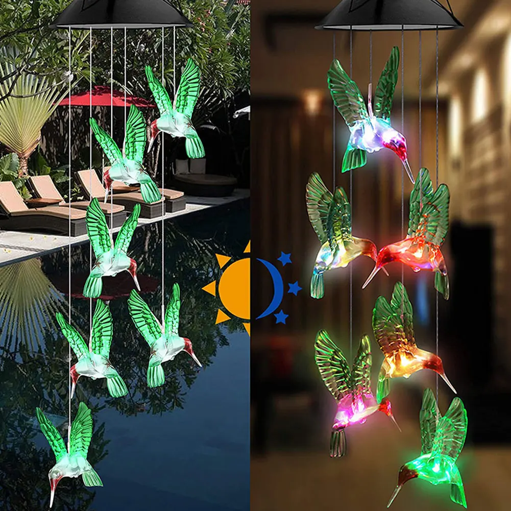 

Hummingbird Solar Light Outdoor Powered LED Wind Chime Color Change Christmas Outdoor Light Garden Light Christmas Decor Light