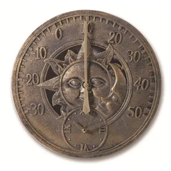

Wall Clock Retro Waterproof Resin Clock Watch with Thermometer for Courtyard Garden Wall