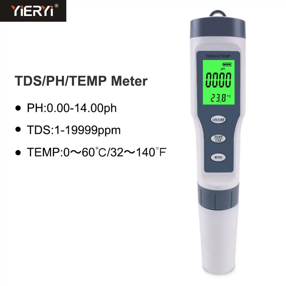Yieryi Новый цифровой тестер воды 4 в 1/3 1 тест EC/TDS/PH/TEMP монитор качества Комплект