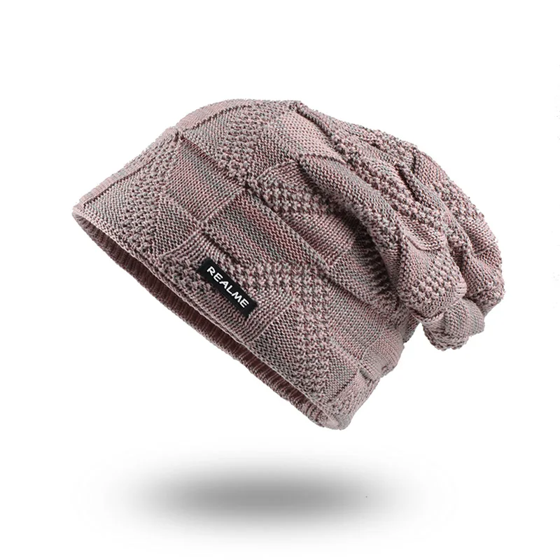 [FLB] зимние вязаные шапки, шарфы, Мужская зимняя шапочка-бини с толстым горлом, теплая облегающая шапка, бини для мужчин и женщин, вязаная шапка F18085 - Цвет: Pink Hat