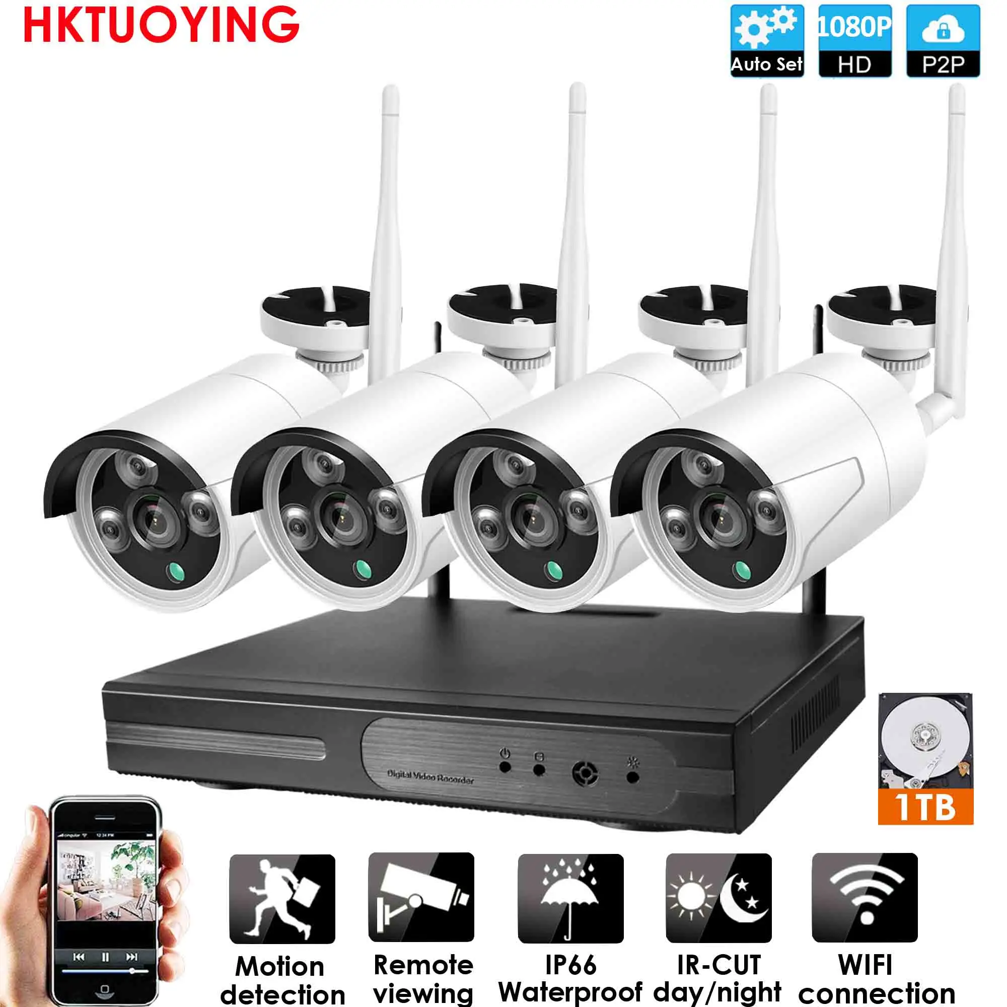 Plug and Play 6CH Audio1080P HD Беспроводной NVR комплект P2P Крытый Открытый ИК ночного видения безопасности 2.0MP IP камера wifi CCTV системы - Цвет: 4ch 1080P WIFI Audio