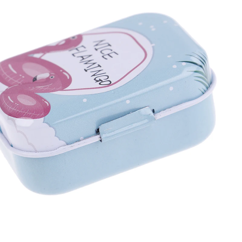 Мини Фламинго металлическая упаковка жестяная банка коробки маленький чехол для лекарств банки для монет наушники для путешествий коробка для таблеток портативный чехол для таблеток случайный