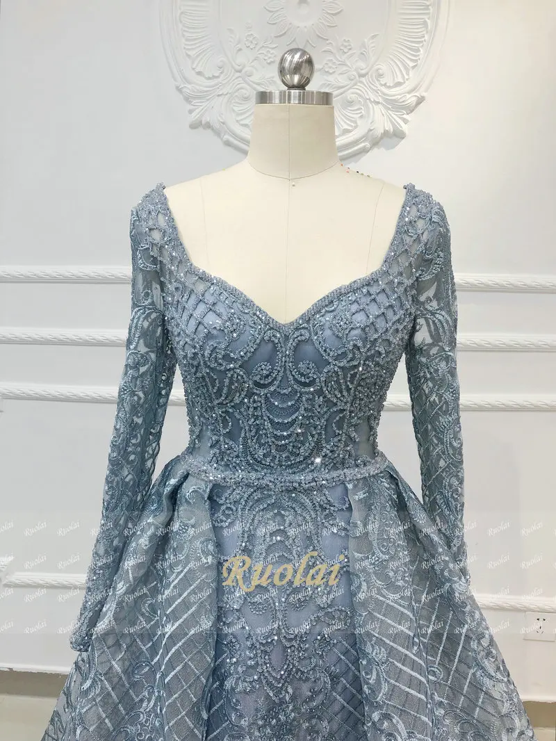 Роскошные вечерние платья Длинные robe de soiree бисер с длинным рукавом Формальное платье для выпускного Дубай вечерние платья abiye gece elbisesi