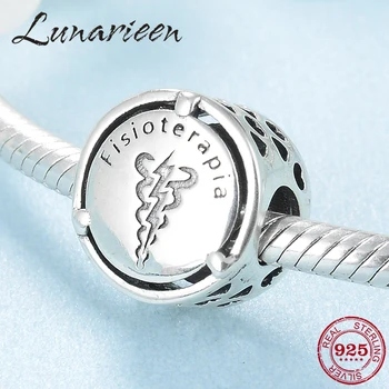 

New 925 Sterling Silver Symbol occupation sign Fisioterapia Beads For Jewelry making Fit Original europeu Charms Bracelets