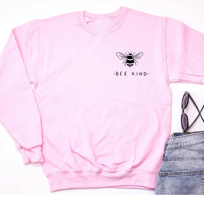 Bee kind Crewneck/свитер с круглым вырезом; женская одежда с длинными рукавами; пуловер Harajuku; толстовка с капюшоном; одежда для пчелы; уличная одежда; Прямая поставка