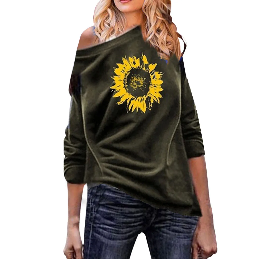 

Fashion Nova Women's Causal One Shoulder Sunflower Print Blouses Van Gogh Top Street Wear Street Wear Friends Hoodie Sudadera