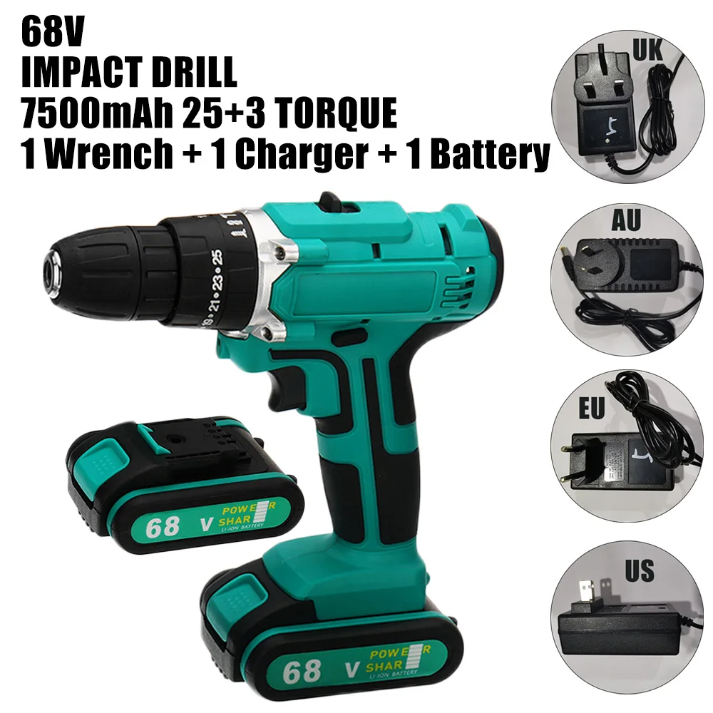 

68V 7500mAh Electric Cordless Impact Drill 2-Speed Power Driver Tool W/ Battery Dual Speed, Dual Speed+Impact Function