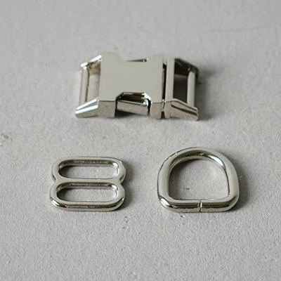 1 set plated metal buckle 15mm webbing D rings for bag dog pet collar DIY sewing accessories adjustment buckle sliders snap hook - Цвет: Silver