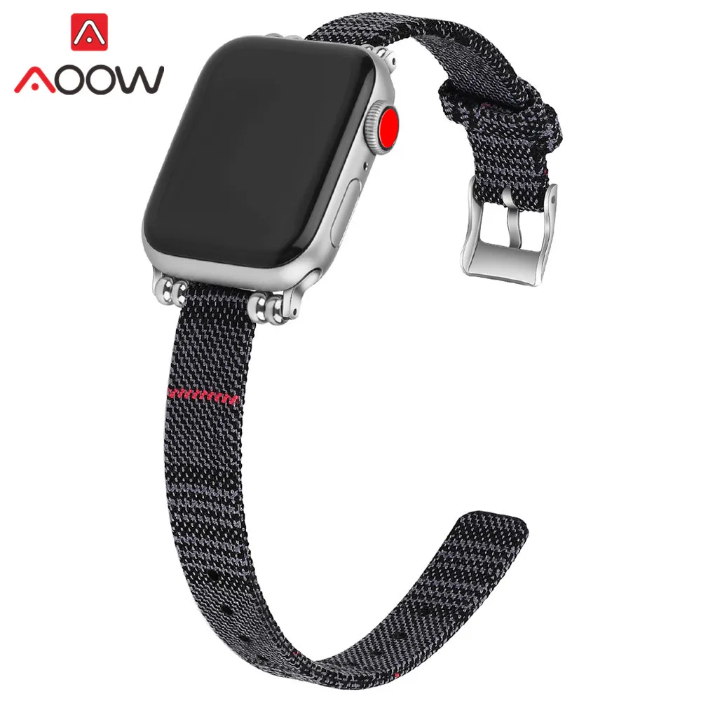 Black grey Тканый нейлоновый холщовый ремешок для часов Apple Watch Series 3 2 1 38 мм 42 мм женский ювелирный ремень браслет для iwatch 5 4 40 мм 44 мм - Цвет ремешка: Black grey