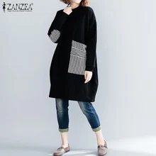 Женская толстовка с длинным рукавом, ZANZEA, винтажные Лоскутные толстовки с карманами, свободные пуловеры на осень и зиму