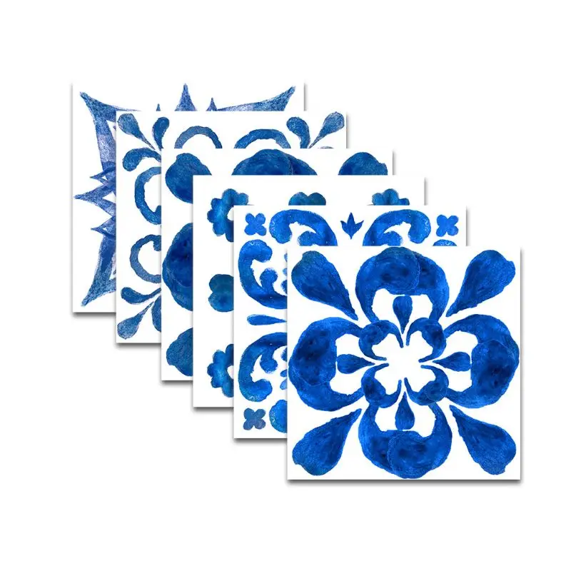 

12pcs Blue and White Porcelain Waterproof Self Adhesive PVC Ceramic Tile Sticker