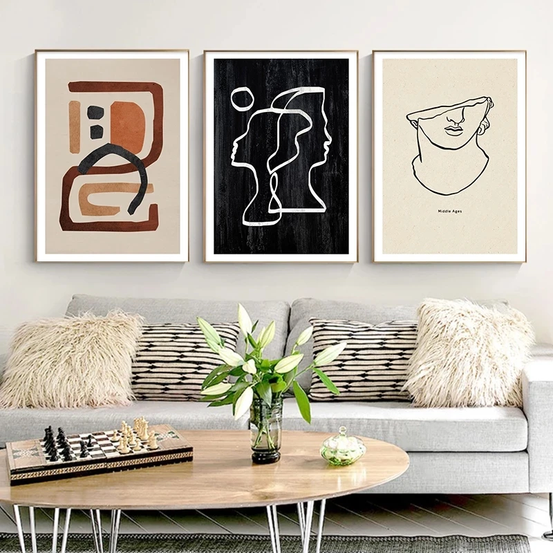 Современная Настенная картина с рисунком линий искусство Картина на холсте