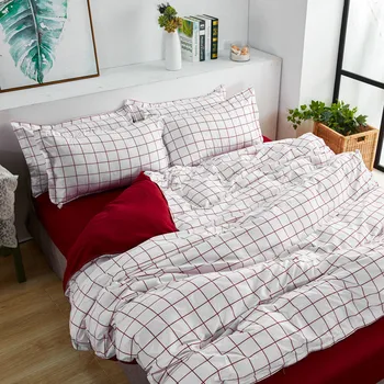 

Adult Black White Geometric Bedding Set 4 pcs Polyester Duvet Cover Flat Sheet Pillowcase Red Gray Yellow Solid Pattern