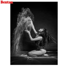 Bricolage plein diamant peinture point de croix Sexy femme 5d carré rond strass noir et blanc art maison mosaïque décor artisanat(China)